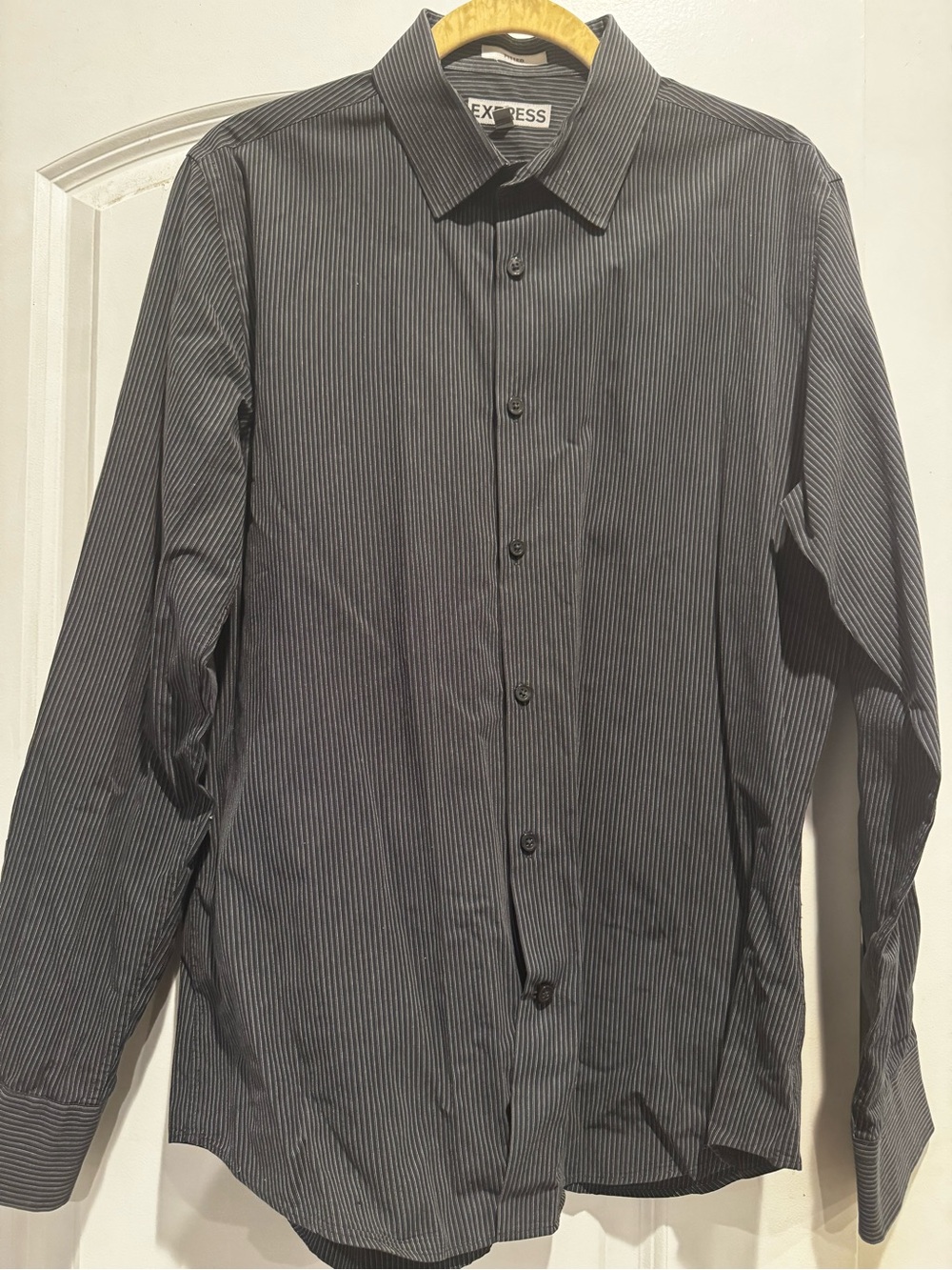 Express Men’s Black and White Pinstripe Dress Shirt